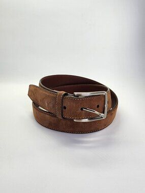 Torino Men's Sueded Brown Leather Belt Silver Tone Buckle Casual Dress Size 40